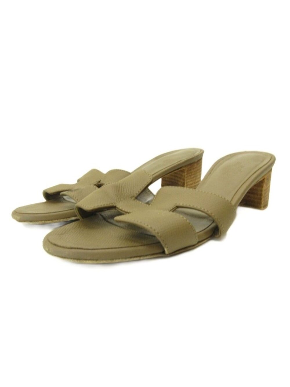 Hermes Oasis Sandals Shoes Low Heels Leather Etoupe Greige